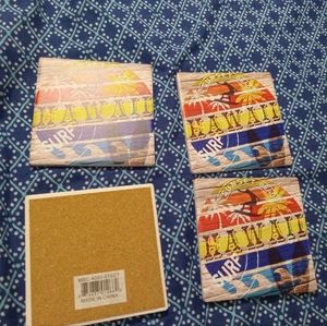 Hawaiian theme coasters set of 4 pcs. In a box, made in China, cork bottom.
